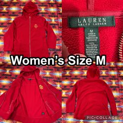 Lauren Ralph Lauren Women’s Size Medium Red Full Zip Fleece Hoodie Sweater