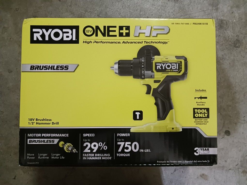 RYOBI (PBLHM101B) 18V Brushless 1/2" Hammer Drill โ ๏ธ BRAND NEW! UNOPENED BOX!!โ ๏ธ