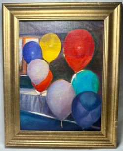 Elma Beck Signed Original Oil Painting Balloons Framed 8.75” x 12”
