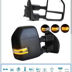 Towing Mirrors Fit For 2017 2018 2019 2020 Ford F250 F350 F450 F550 Super Duty Turn Signal Light Temperature Sensor Heated Power Auxiliary Light Black