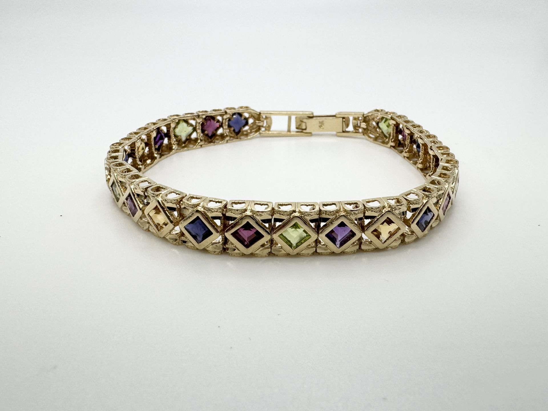 Ladies 14k Yellow Gold 7” Colored Stone Link Bracelet 15.6 Grams 11047080