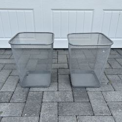 Set of 2 Metal Mesh Trash Bins Waste 