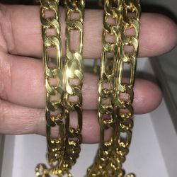 Two 18K Gold Plated Over Steel Figaro Chains 36 Inch 120 Grams S