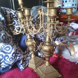 Vintage Antique Brass Candle Holders 