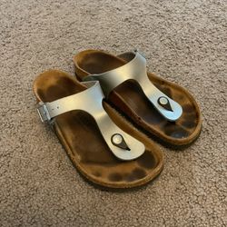 Birkenstock Gray Metallic Thong, Flip-Flops Sandals Shoes Flats Vintage Hippie sz 37 US sz 7