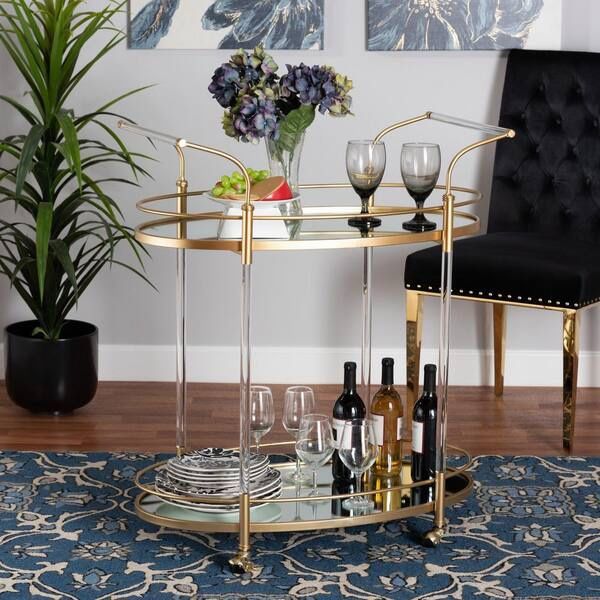 Nakano Gold and Mirrored Glass Wine Cart