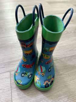 Stephen Joseph Kids' Little Boys Rain Boots Transportation Green 7