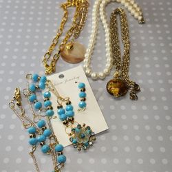 #2032, LOT VINTAGE JEWELRY, CLOISONNE, DEMI PARURE, PEARLS
