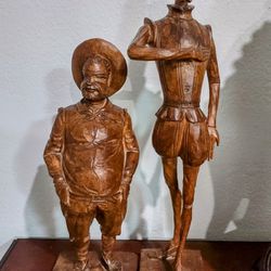 12" Vintage Handmade- Carved Wood Don Quixote and Sancho Sculpture.