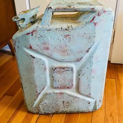 Vintage Blue Chippy Jerry Gas Can Industrial Home Decor 