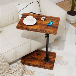 TV Tray Table, Adjustable C Shaped End Table for Couch, 360°Swivel Couch Side Table C Table That Slide Under Couch Desk for Small Space Sofa Bed Snack