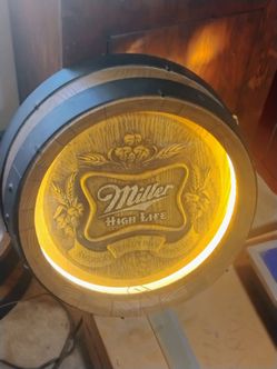 Vintage 1984 Miller High Life Beer Illuminated Barrelhead Lighted Barrel Sign
