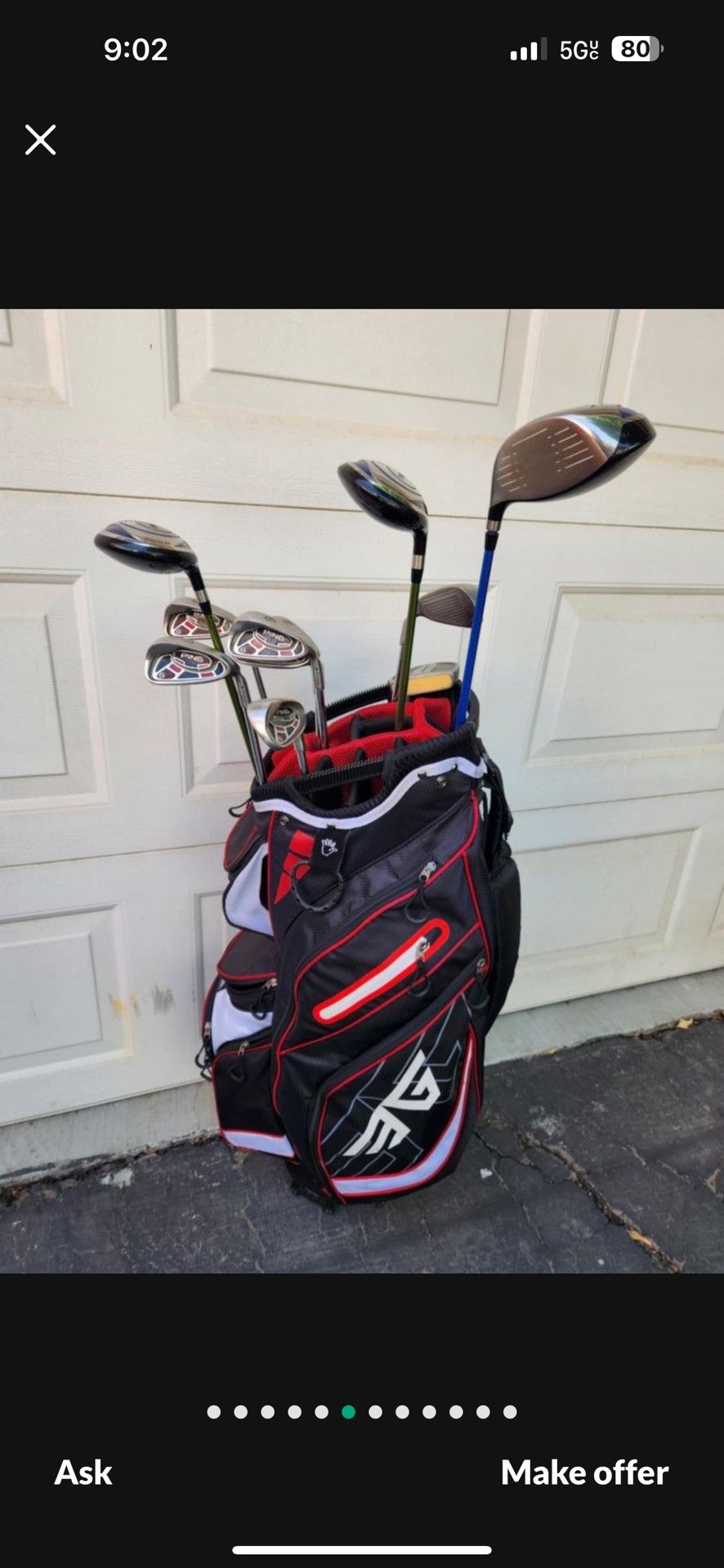 Right handed golf Set W/Bag Ping very Good Condition