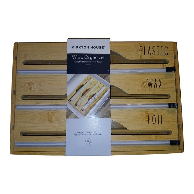 Kirkton House Bamboo Plastic Wrap Dispenser Kitchen Drawer Foil Organizer