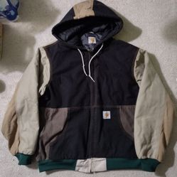 Vtg Carhartt Colorblock Hooded Jacket Sz Large