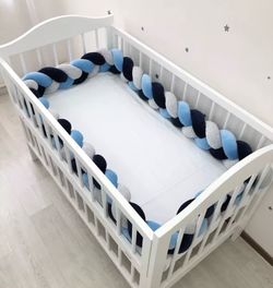 Braided Baby Crib Bumper Navy Blue Gray