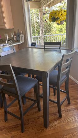 Gray Counter Height Dining Table with 4 Chairs