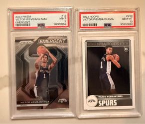 2023 PANINI NBA HOOPS RC VICTOR WEMBANYAMA #298 ROOKIE SPURS PSA 10 + PSA 9 (2)