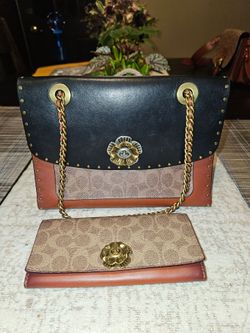 Coach Tea Rose Parker Shoulder Bag with matching Wallet