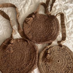 Handmade Brown Paper Woven  Summer Purse
