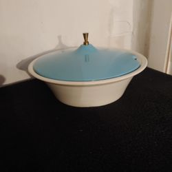 Vintage Salem Soup Bowl Teal Ceramic Tureen Stoneware Oven proof Turquoise Teal Serveware