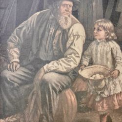 Arthur A Kaplan Litho Vintage Scene Girl & Grandpa