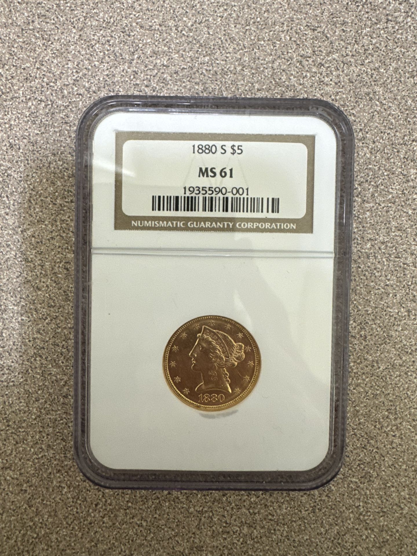 1880 S $5 Gold Coin MS 61