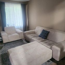 CREAM/OFF WHITE SET w/ a couch, chair, and ottoman