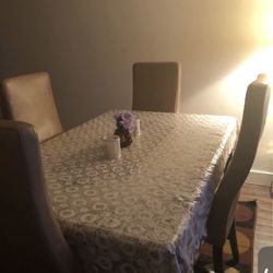 LARGE 60" CORT Dining Set (Table + 4 Chairs) — $270