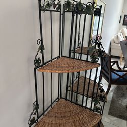 Collectible Wicker & Iron Corner Shelf– 6’ Tall