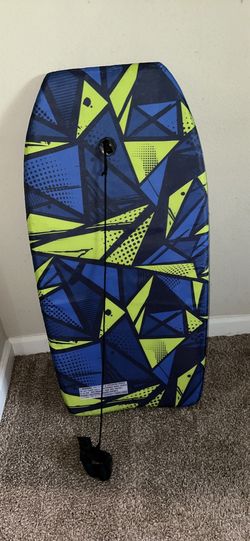 Blue and Lime Green Geometric Bodyboard with Leash
