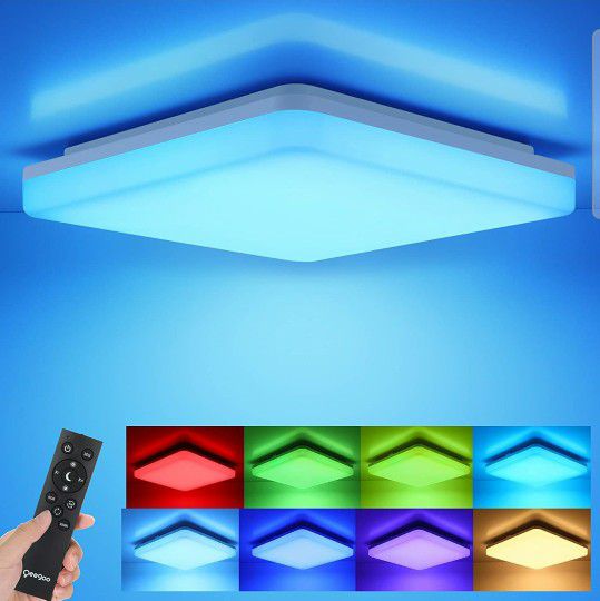 LED Ceiling Light, Oeegoo 36W 3600lm Mordern RGB Ceiling Light 13Inch Flush Mount Ceiling Light with Remote, Dimmable Bedroom Light Fixtures Ceiling 7