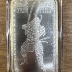 1 Troy Ounce Silver Bar Samurai Warrior 