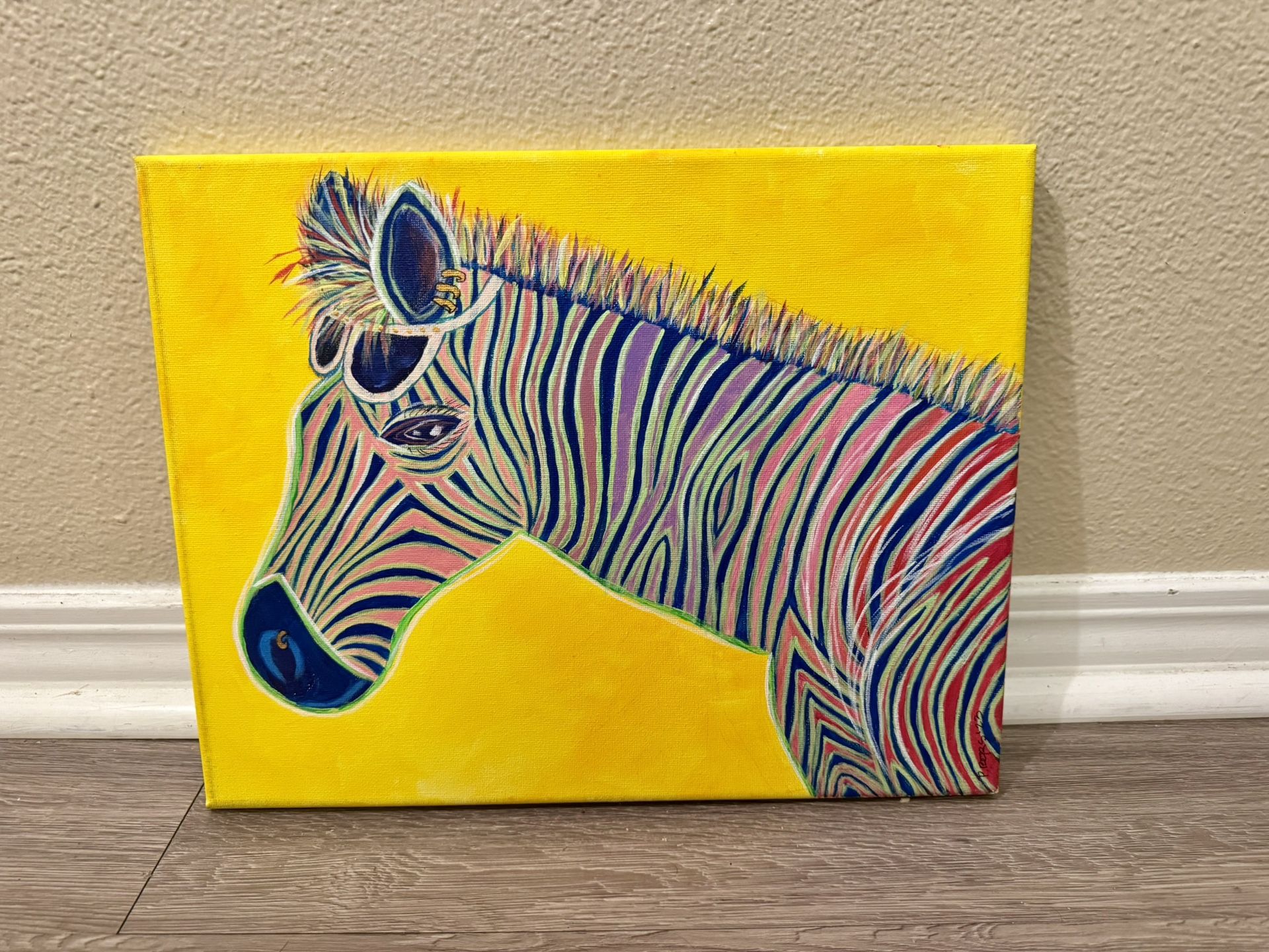Colorful Zebra Canvas Painting 14x11”