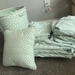 Girls Bedding and hamper