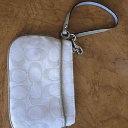 Coach Kaki And Silver Signature Wristlet