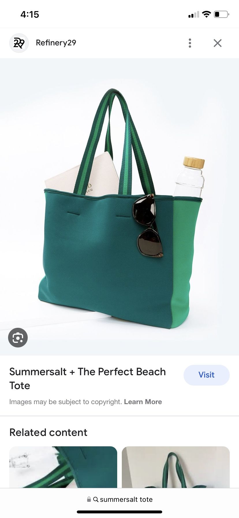 New! Summersalt The Perfect Beach Tote Neoprene Bag Carryall FAB FIT Green OS