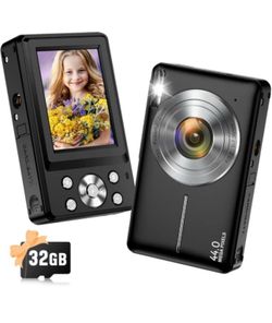 Digital Camera, 2026 Upgraded 1080P 44MP Digital Cameras for Kids, Digital Point and Shoot Camera with 16X Zoom, 32GB SD Card, Time Stamp, Compact Sma