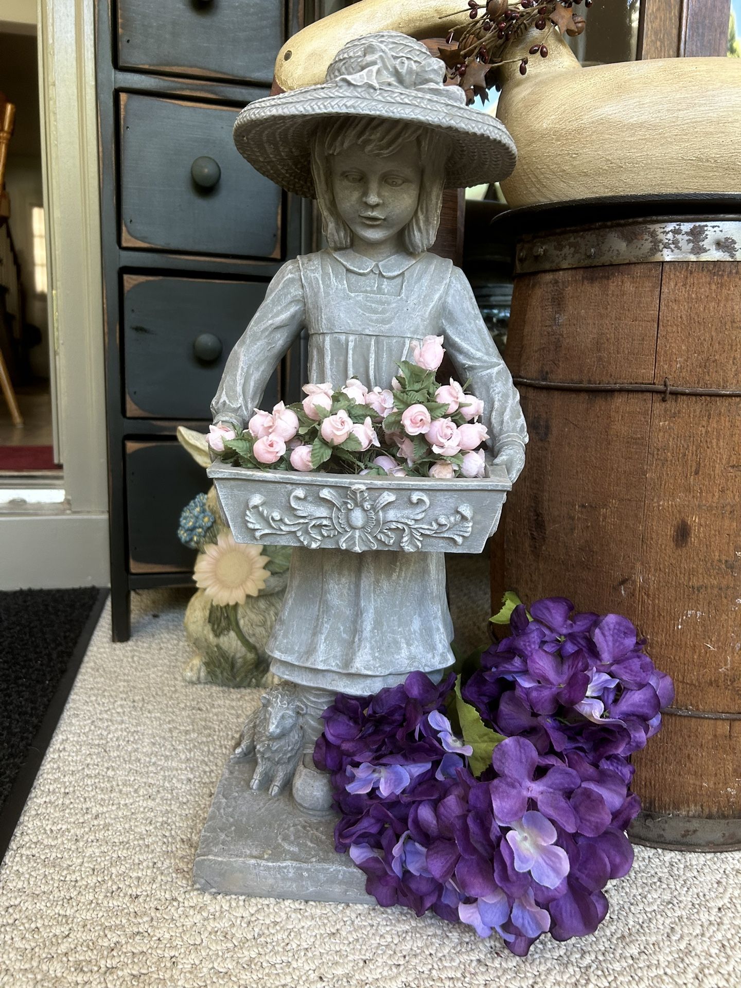 20” Adorable Child w/Flowers Statue