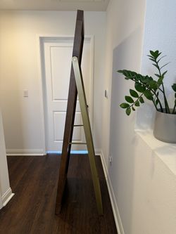 Article Full-Length Leaning Floor Mirror – Walnut Frame, Brass Leg – 27.5" x 76.5"