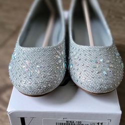 Kids 11 Silver Glitter Classic Ballet Flats