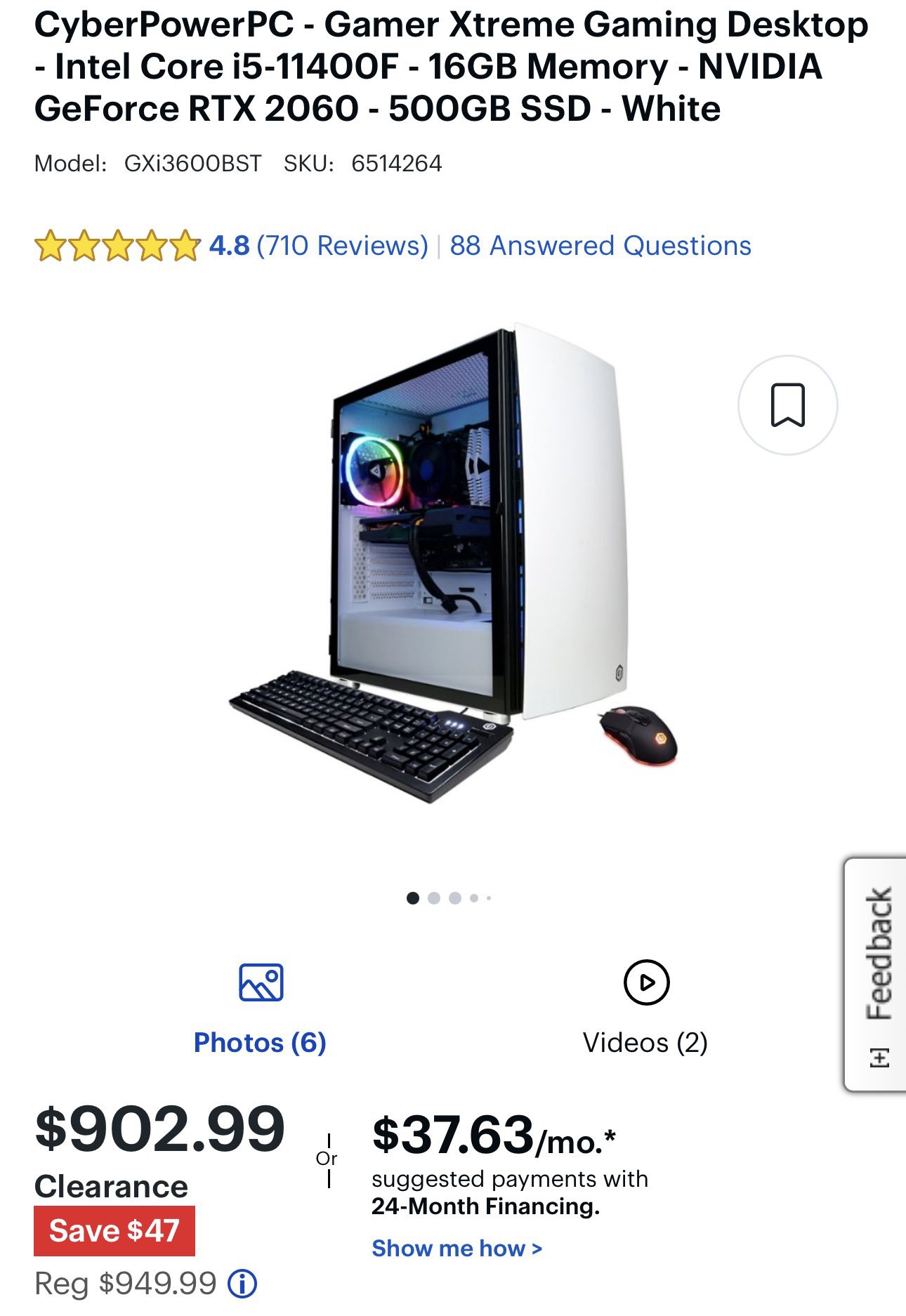 Cyber Power Pc With Keyboard And Mouse USED 