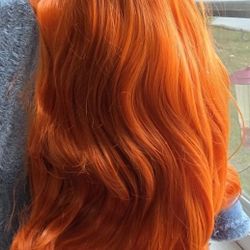 Orange 19" Long Shiny Cosplay Wig, NEW FASHION, with Wig Cap & Purple Headband