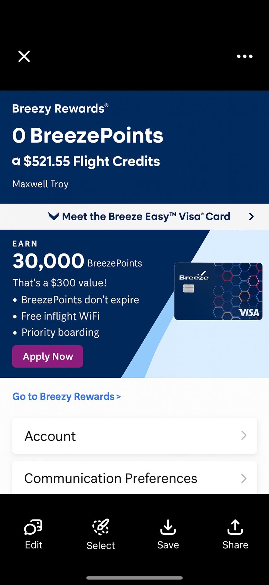 $521.55 Breeze Airways Flight Credit for 1/2 Price.