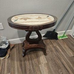 Vintage Solid Wood Table Wooth Glass Top 