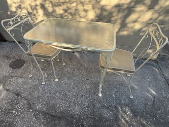 Vintage / Rare - Lyon-Shaw Wrought Iron / 2 person table and chair set