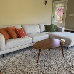 Light Grey Living Spaces Mid-century Modern MCM style Sofa With Right Arm Chaise