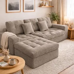 Modular Cloud Sectional Sofa with Ottoman, 105'' Faux Rabbit Fur Velvet Frameless Couch,Khaki