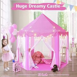 Princess Tent for Girls, Large Playhouse, Kids Castle Tent with Star Lights, Indoor Outdoor Toy, 55" x 53" Option