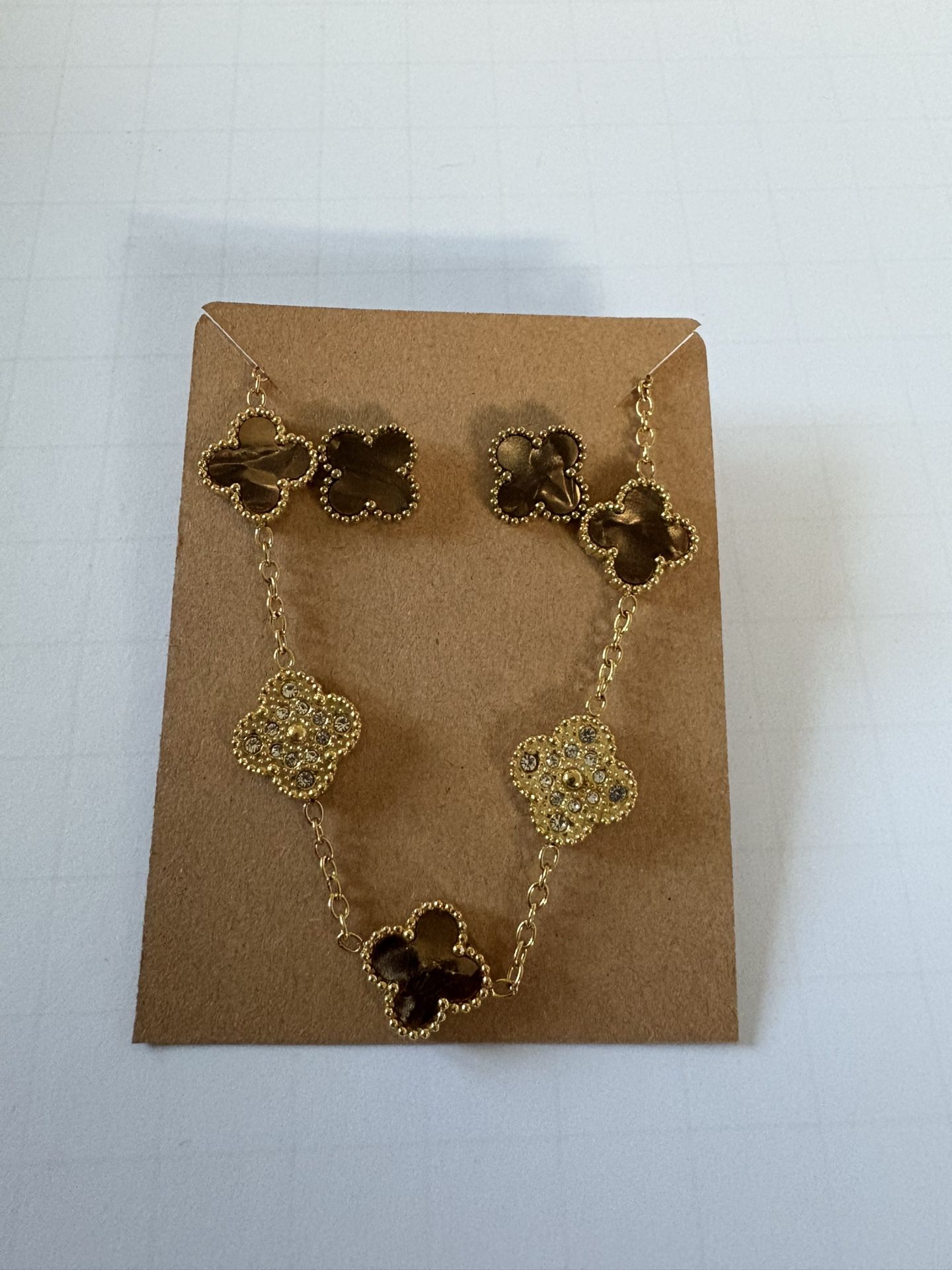 14k Gold Filled Clover Earrings And Bracelet 